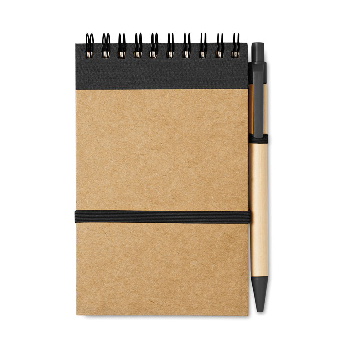 A6 recycled paper notebook SONORA with pen and elastic strap, with your logo