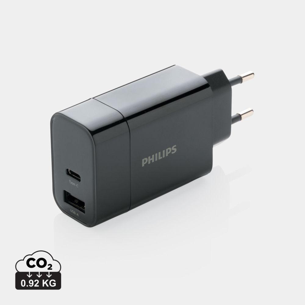 Philips sienas lādētājs ar Power Delivery 30 W un diviem izvadiem ar jūsu logo