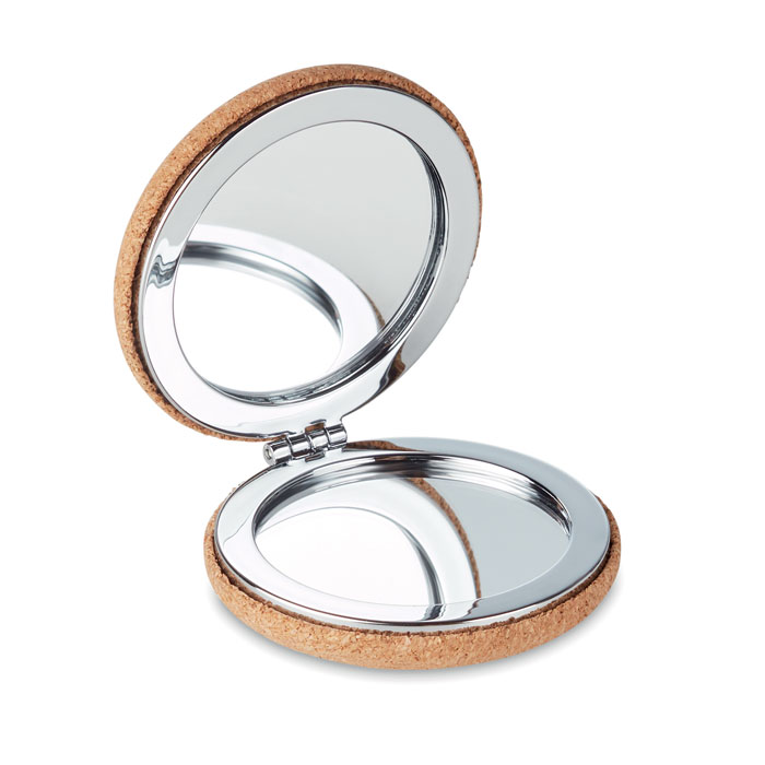 Double compact mirror GUAPA CORK with cork cover, with your logo