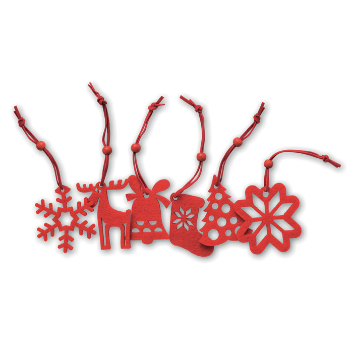 Felt Christmas Tree Decoration Set ROUGE, 6 Designs, with your logo