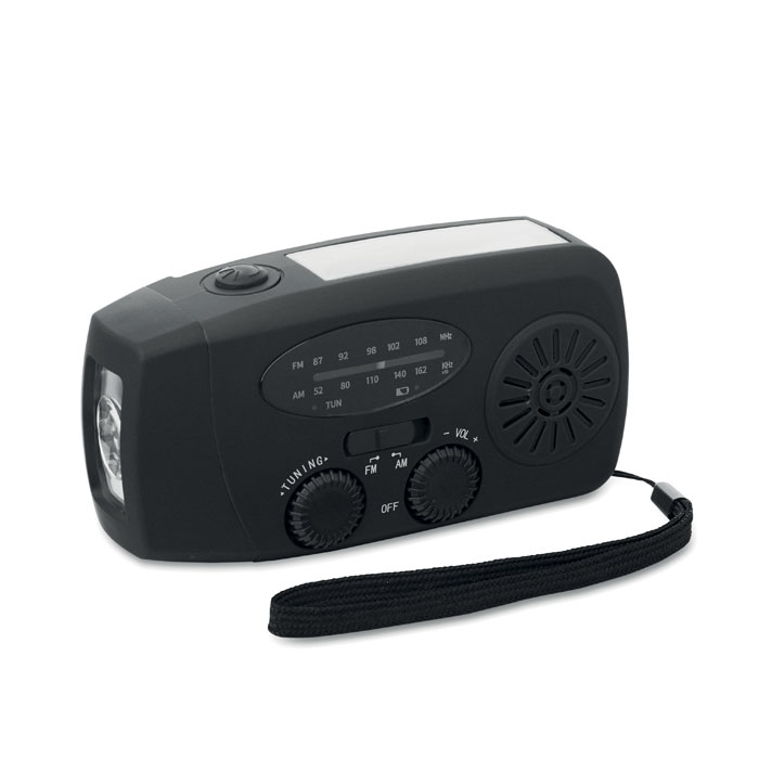 Portatīvais radio ONDA ar LED lukturīti un rokas dinamo ar jūsu logo