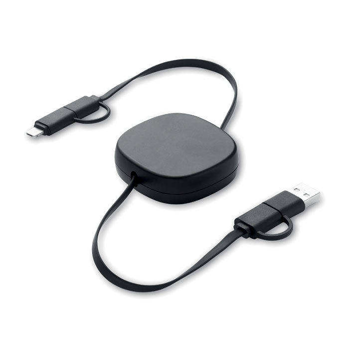 Retractable charging cable LINEA 60 W, recycled ABS, with your logo