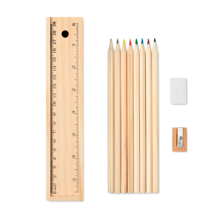 TODO SET stationery set in wooden box with built-in ruler and your logo
