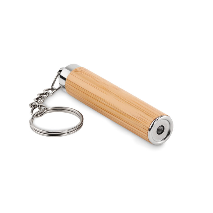 Bamboo mini torch PIANTI with key ring and LED light, with your logo
