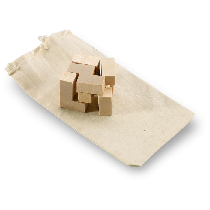 Wooden puzzle cube TRIKESNATS in cotton pouch with your logo