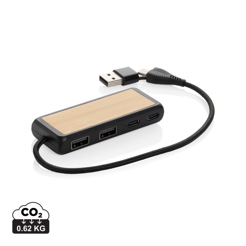 USB centrmezgls Link no pārstrādātas plastmasas un bambusa ar jūsu logo