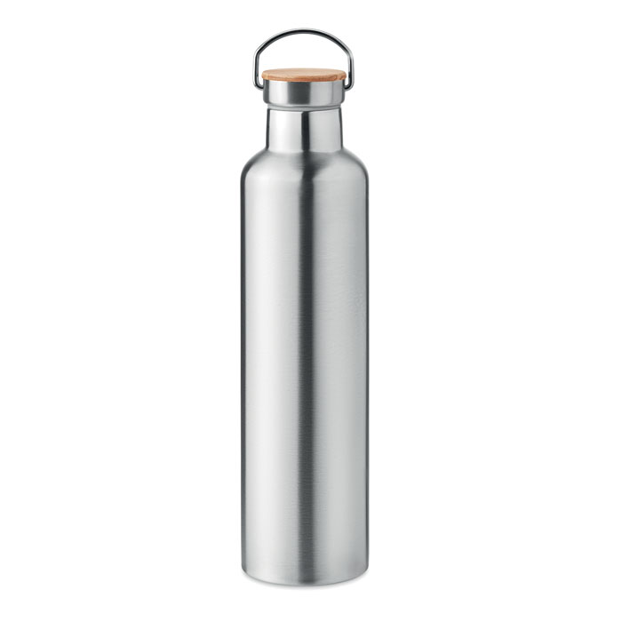 Stainless steel vacuum flask HELSINKI LARGE 1 l with bamboo lid and your logo