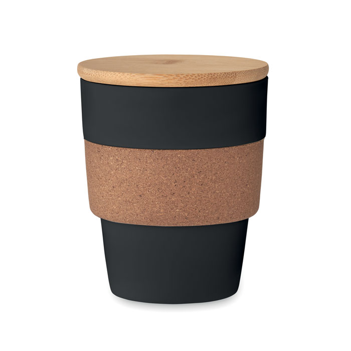 GALAO tumbler with cork sleeve and bamboo lid, 300 ml, with your logo