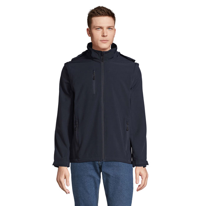 Vīriešu softshell jaka FALCON 3IN1 ar noņemamiem piedurknēm un kapuci, ar jūsu apdruku