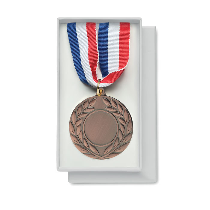 Iron medal WINNER with blue, white and red strap with your logo