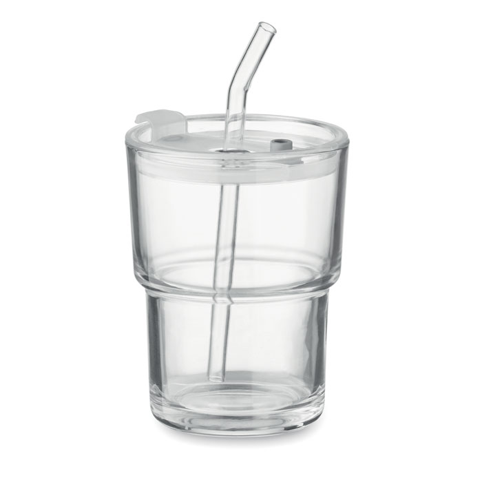 Glass tumbler SIP 400 ml with glass straw and your logo