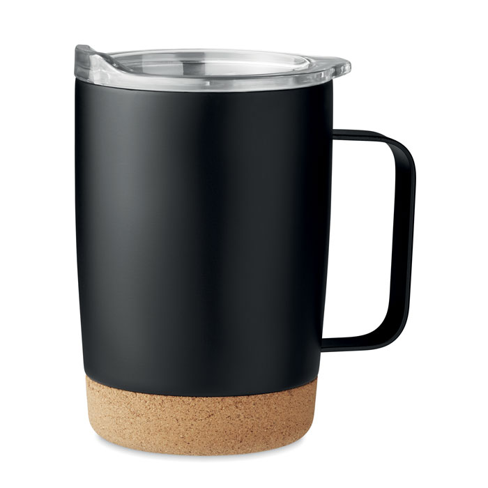 Stainless steel mug RUBY 300 ml with cork base and sliding lid, with your logo