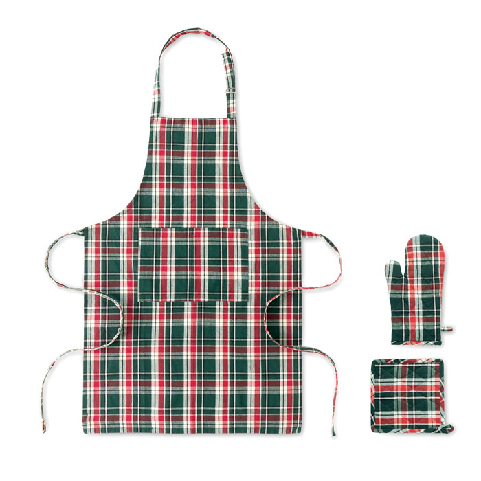 Cotton kitchen set SANTAPRON with chequered pattern with your logo