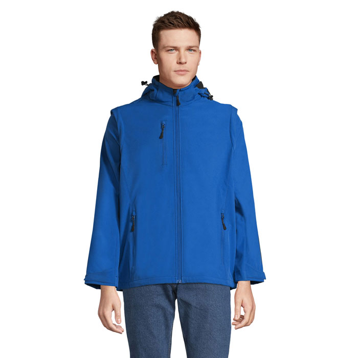 Softshell jaka TRANSFORMER ar noņemamām piedurknēm un kapuci, ar jūsu apdruku