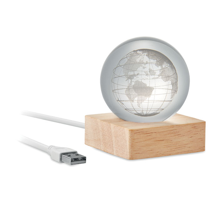 LED stikla globusa lampa GLOBE LIGHT ar koka pamatni un jūsu logo