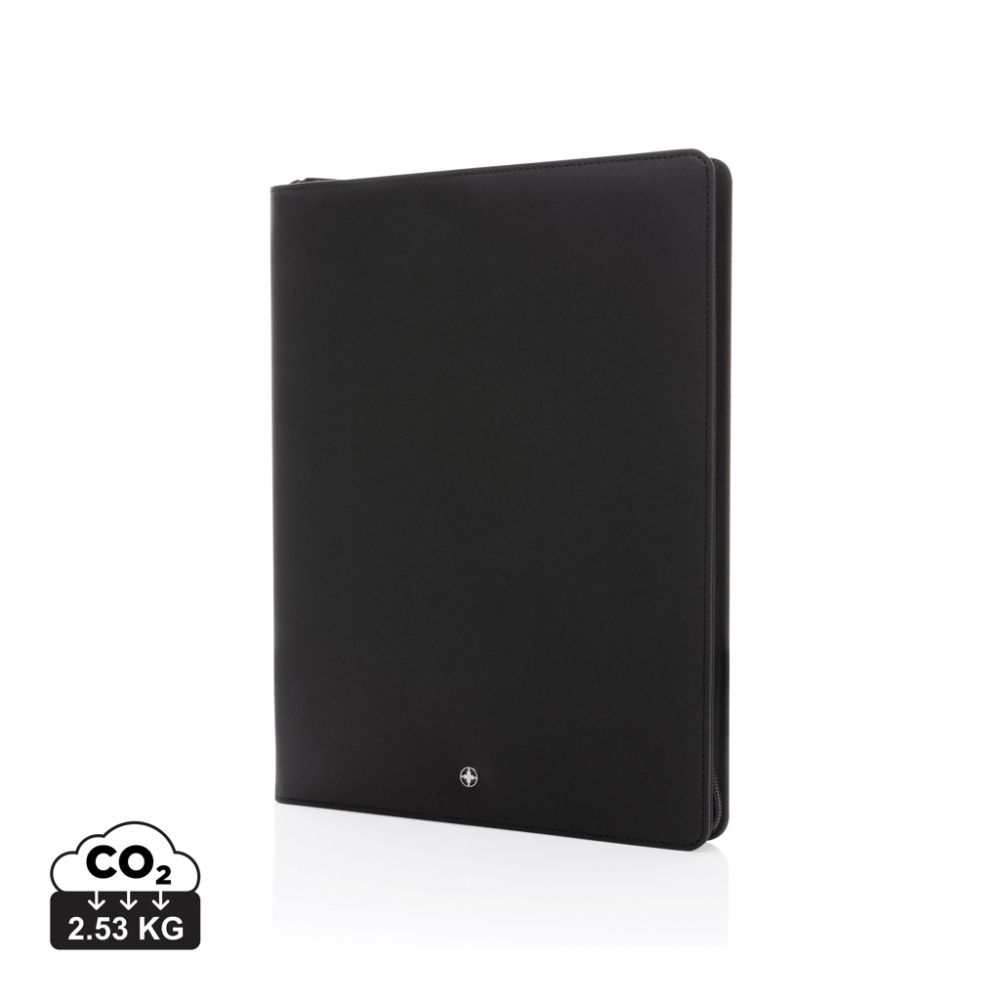 Swiss Peak Heritage RCS rPU A4 portfolio with zipper and stone paper notepad, with your logo