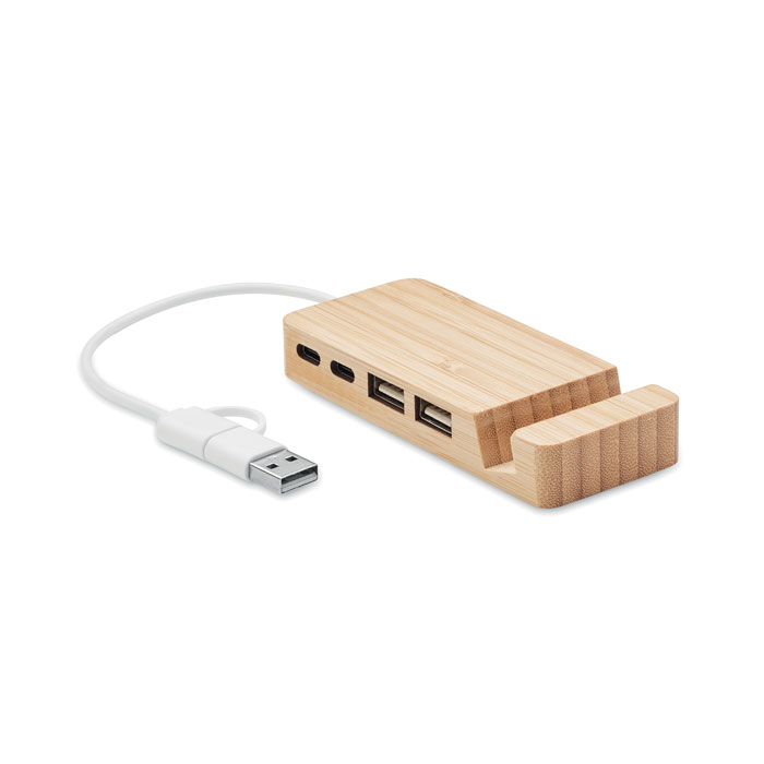 Bambusa USB centrmezgls HUBSTAND ar 4 portiem ar jūsu logo