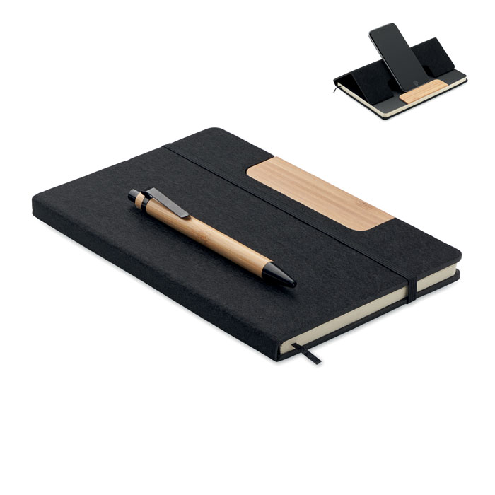 A5 notebook set NOTEMIX with phone stand function and bamboo pen with your logo