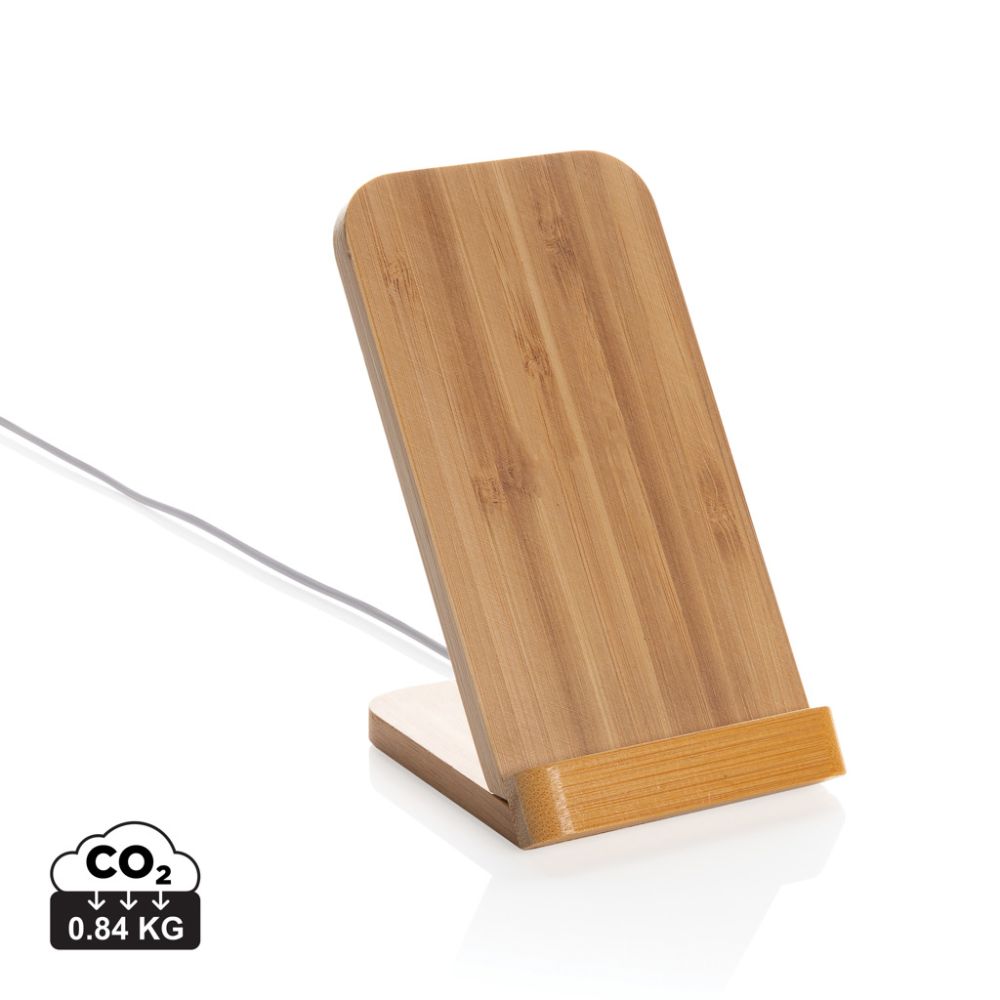 Bezvadu lādētājs-statīvs Bamboo 5W no FSC® bambusa ar jūsu logo