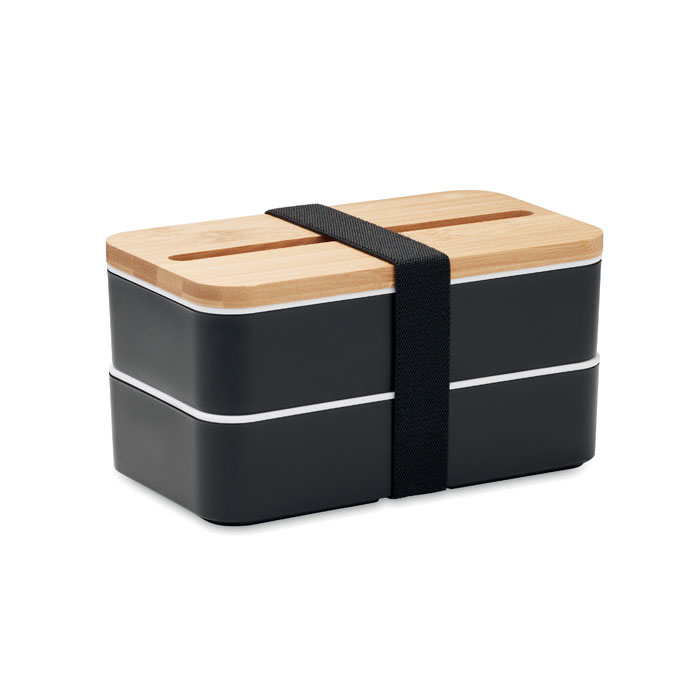 WINT two-tier lunch box with bamboo lid and phone stand, with your logo