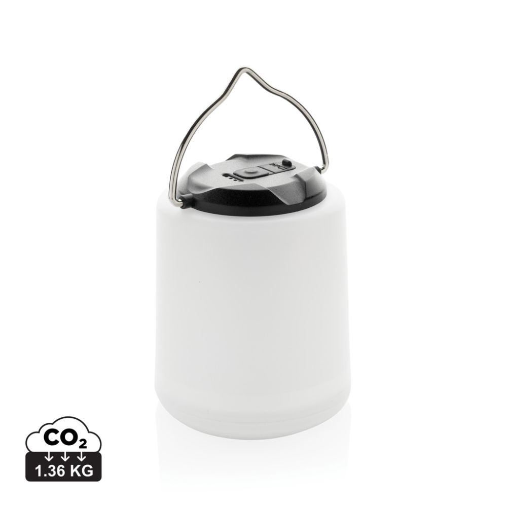 Pārnēsājama galda lampa Limio no pārstrādātas plastmasas ar USB-C uzlādi ar jūsu logo