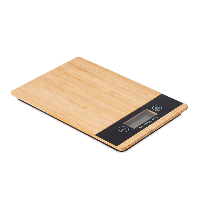 Bamboo digital kitchen scale PRECISE, 5 kg capacity, with your logo