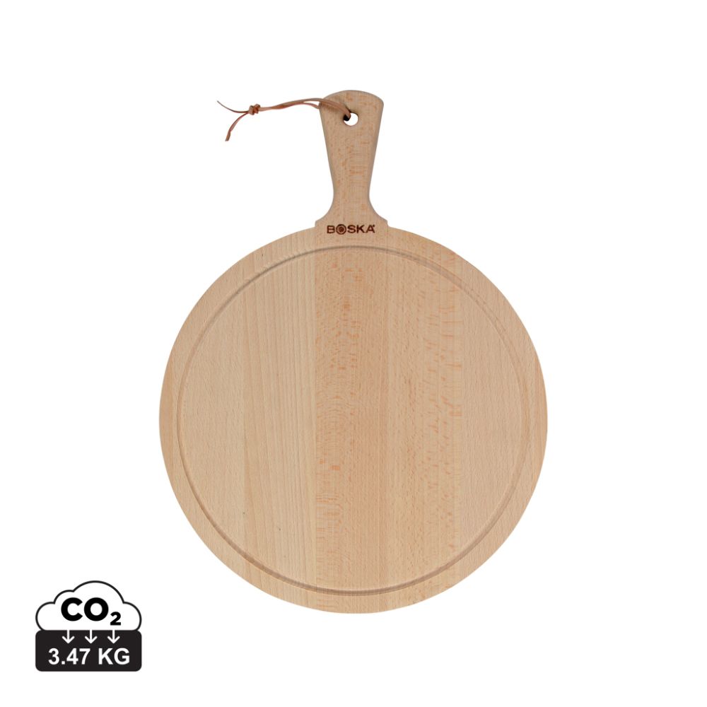 Round wooden serving board BOSKA Amigo L with handle, with your logo