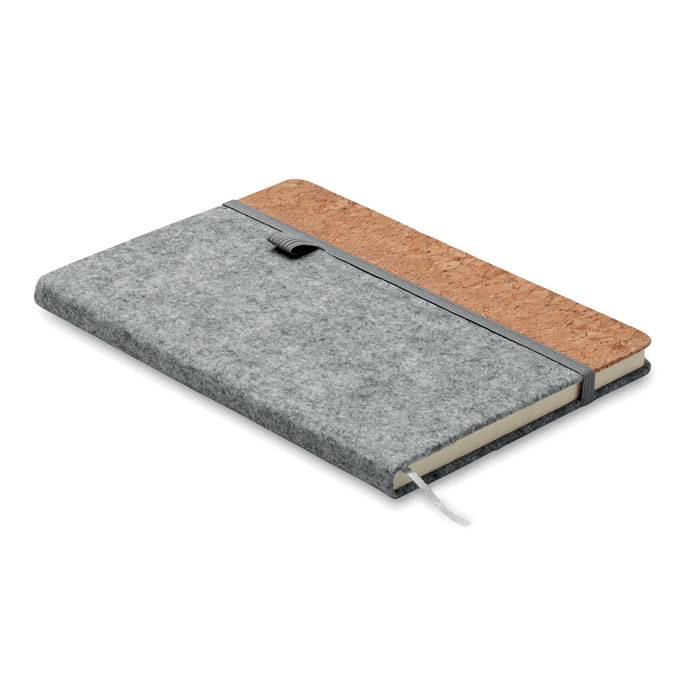 A5 notebook CORKBOOK with RPET felt and cork cover, pen loop, with your logo