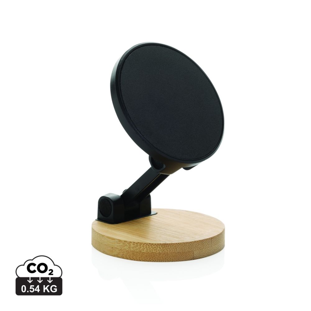 Telefona statīvs Magmount no pārstrādāta ABS un bambusa ar magnētu ar jūsu logo