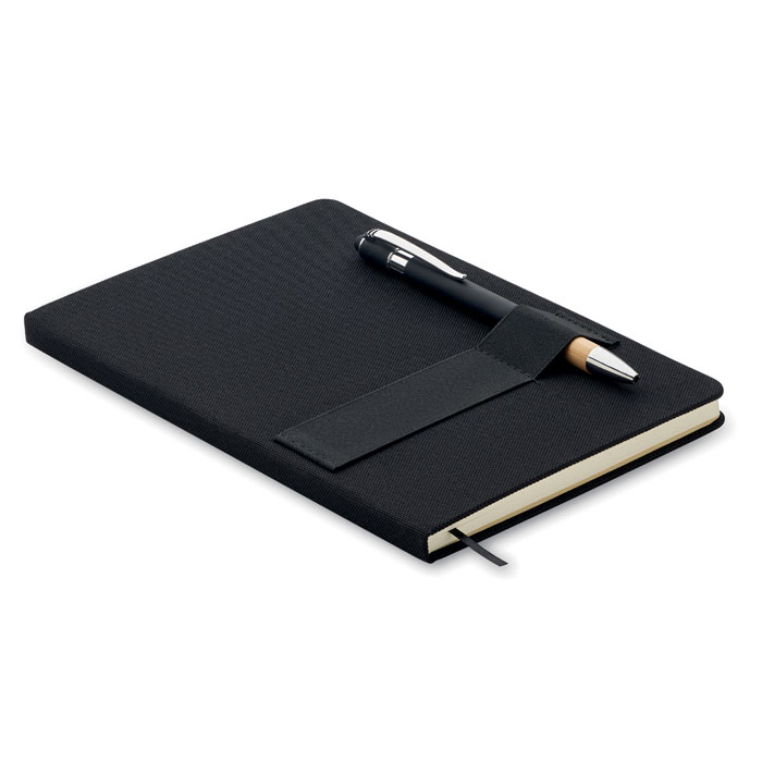 A5 notebook set NOTA with RPET cover and bamboo-detail pen, with your logo