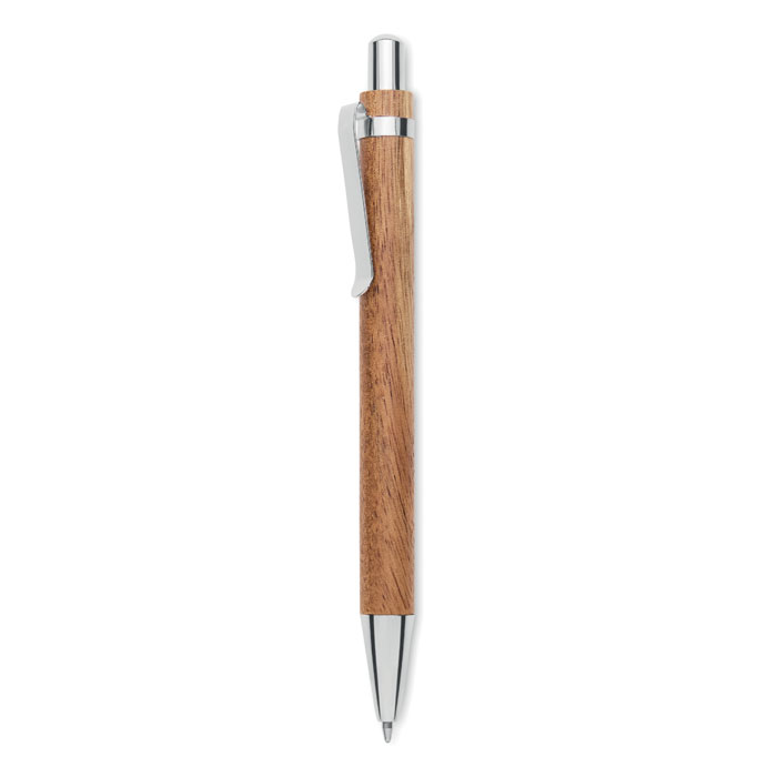 Acacia wood ball pen JAKARTA with push button and chrome fittings, with your logo