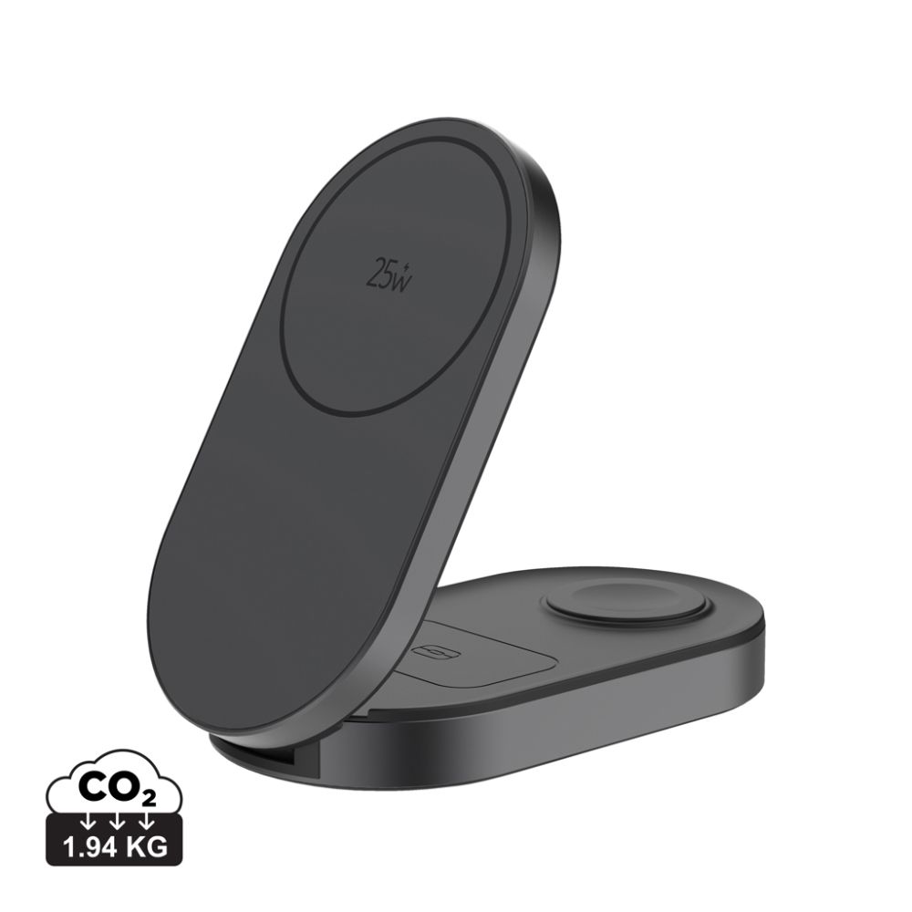 Quantum 3-in-1 foldable wireless charger, 25W, magnetic charging, with your logo