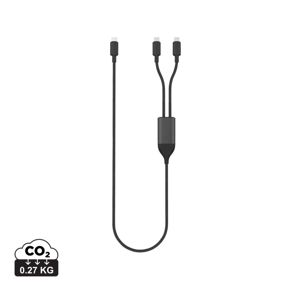 Uzlādes kabelis Terra ar diviem USB-C izvadiem 100 W no RCS materiāliem ar jūsu logo