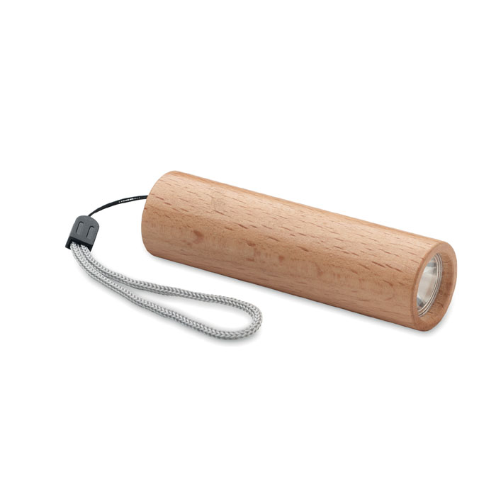 Rechargeable torch LITE in beech wood with 3 light settings and your logo