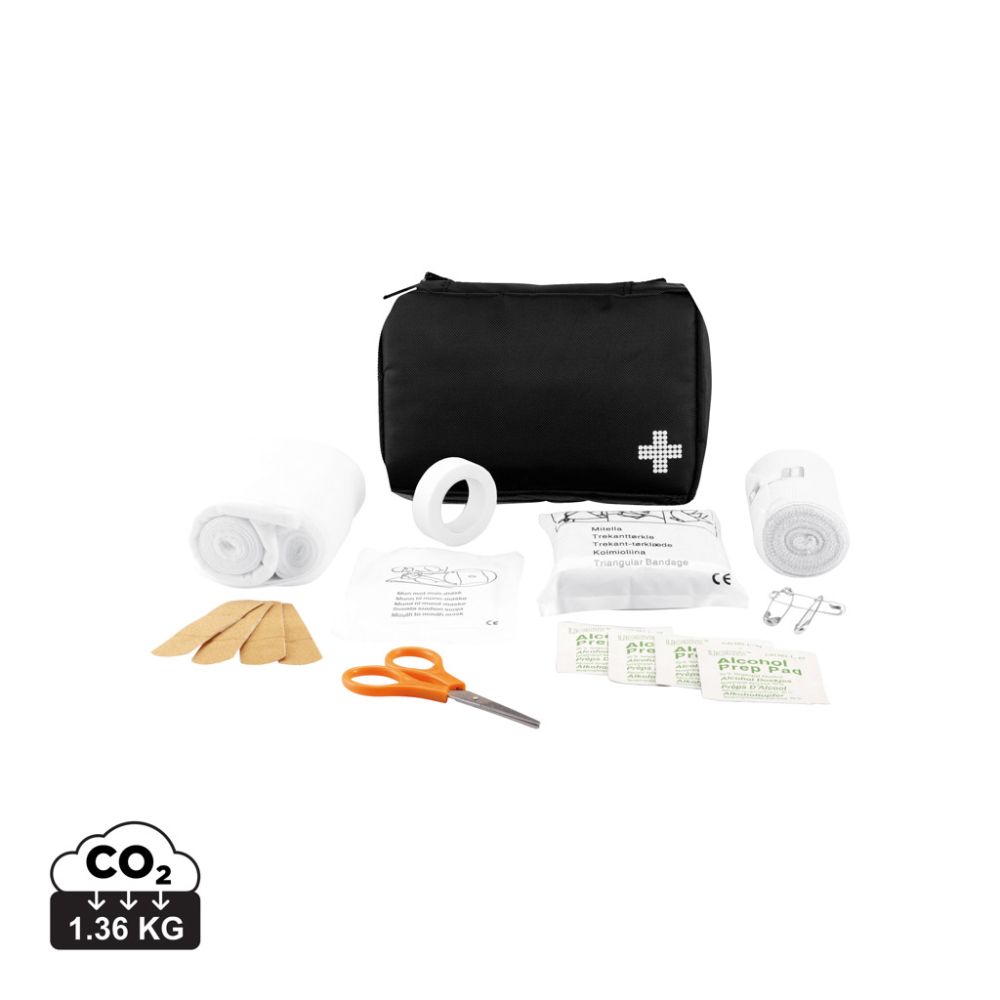 Mail size first aid kit, 24 pieces, flat packed to fit a mailbox, with your logo
