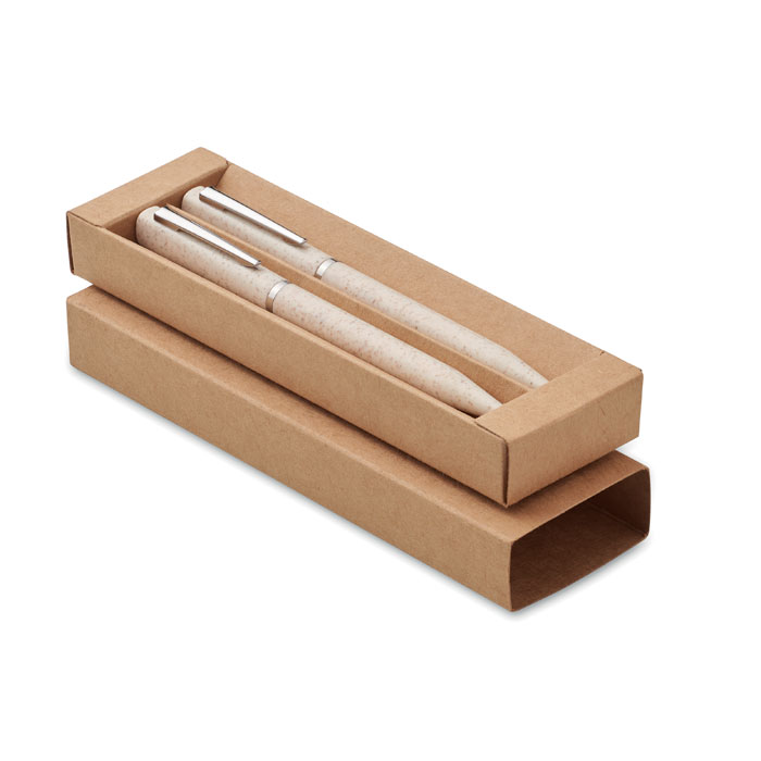PEAT wheat straw pen set with ink and inkless twist pens, with your logo