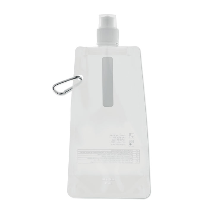 Foldable water bottle GATES 480 ml with carabiner with your logo