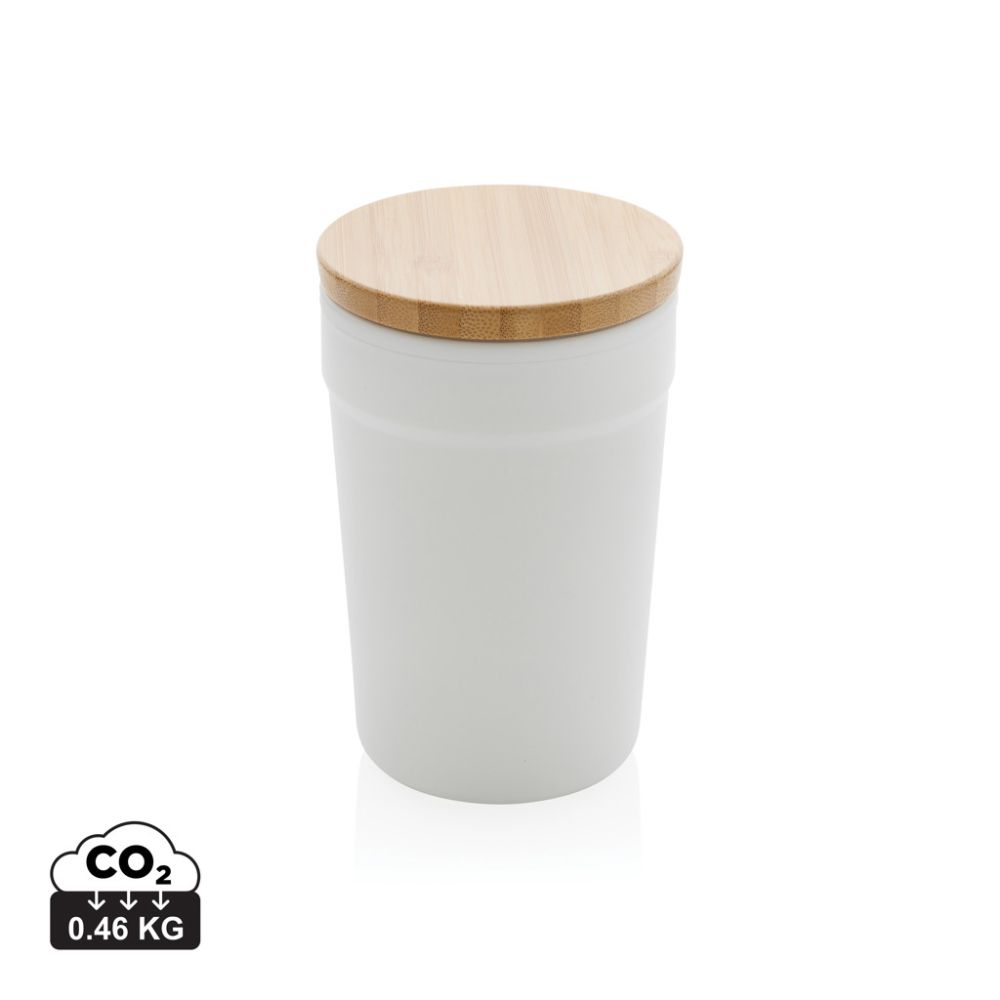 Recycled PP mug P433.29 with bamboo lid, 300 ml, with your logo