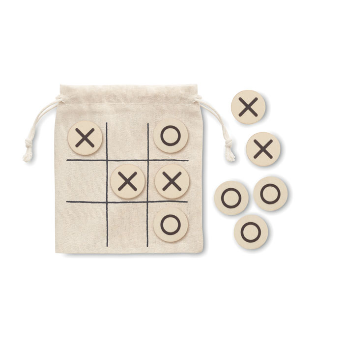 Wooden tic tac toe game TOPOS in a cotton pouch with your logo
