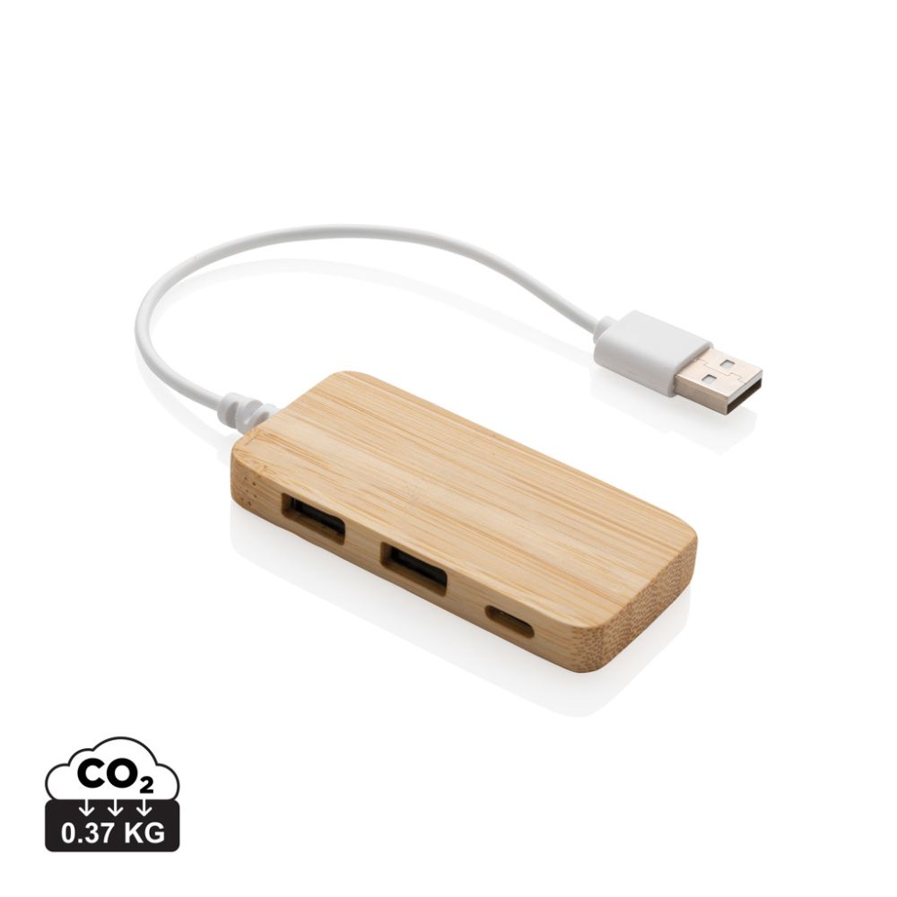 USB centrmezgls ar Type-C ports no bambusa, 2 USB A ar jūsu logo