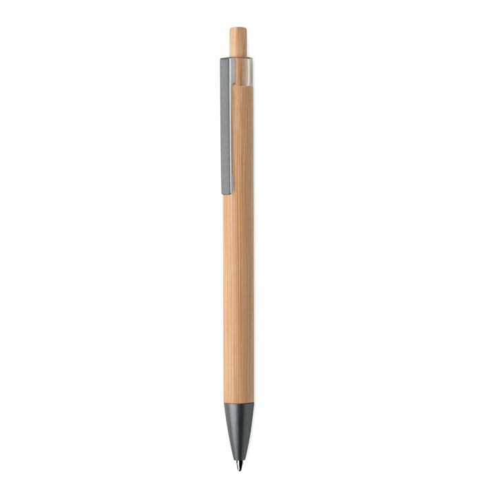 Bamboo push button pen ITEA with metal clip and blue ink with your logo