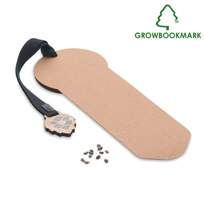 Papīra grāmatzīme GROWBOOKMARK™ ar priedes sēklām ar jūsu logo