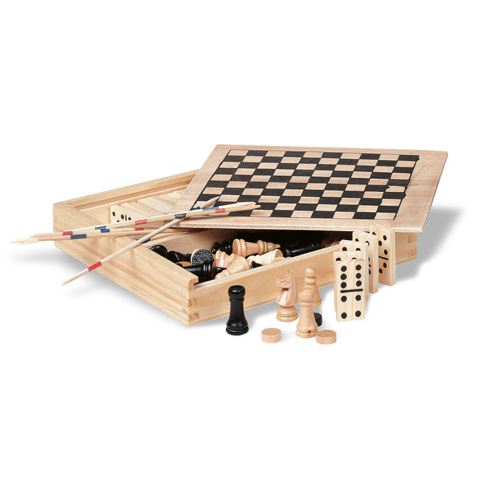Wooden Game Set TRIKES, 4 Games in One Box with your logo