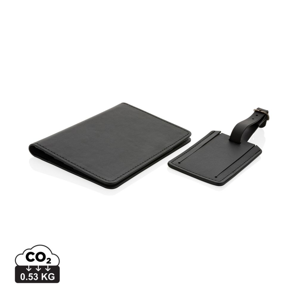 Swiss Peak GRS recycled PU travel gift set with passport holder and luggage tag, with your logo