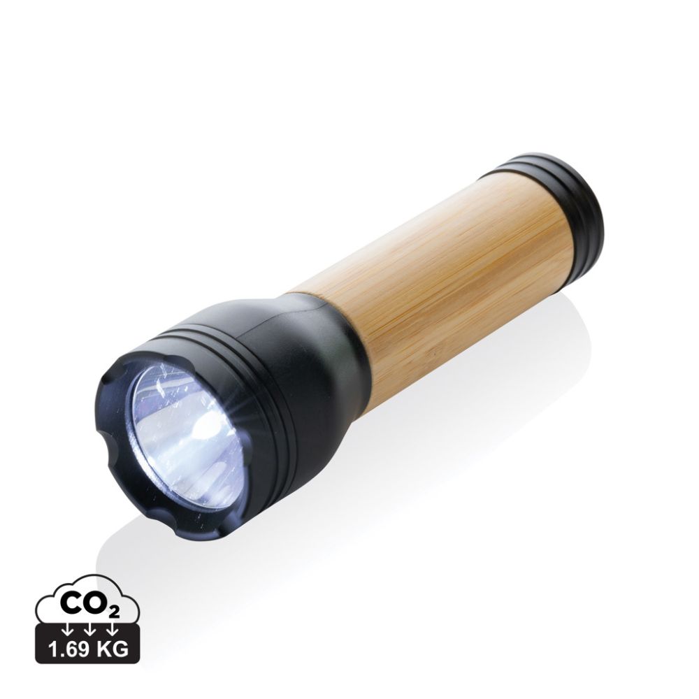 Lucid 3W USB rechargeable torch made of recycled ABS and bamboo with your logo