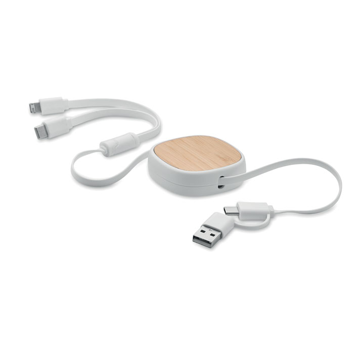 Retractable USB charging cable TOGOBAM with bamboo detail with your logo