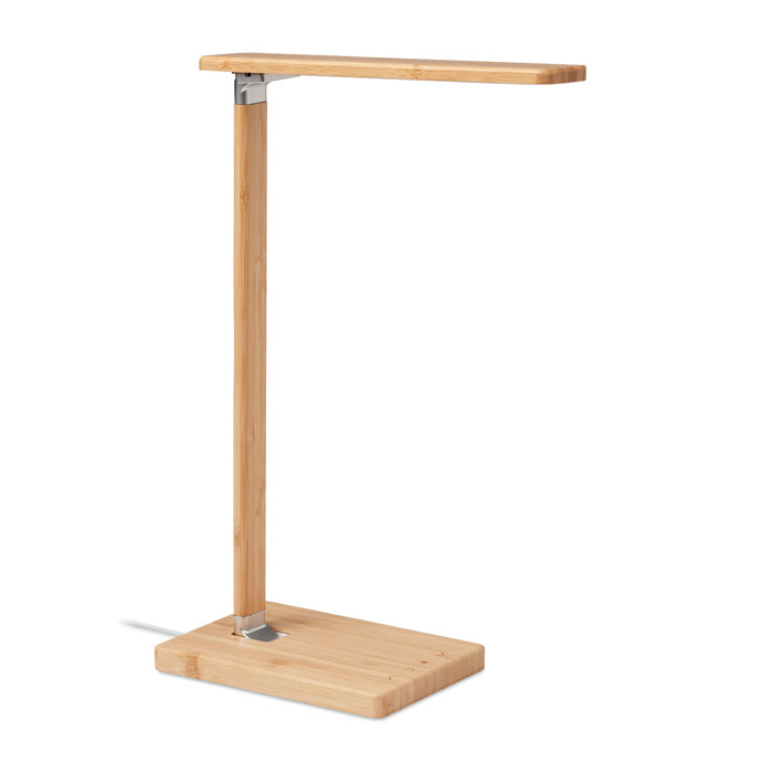 Bambusa galda lampa NEAT LIGHT ar bezvadu lādētāju un jūsu logo