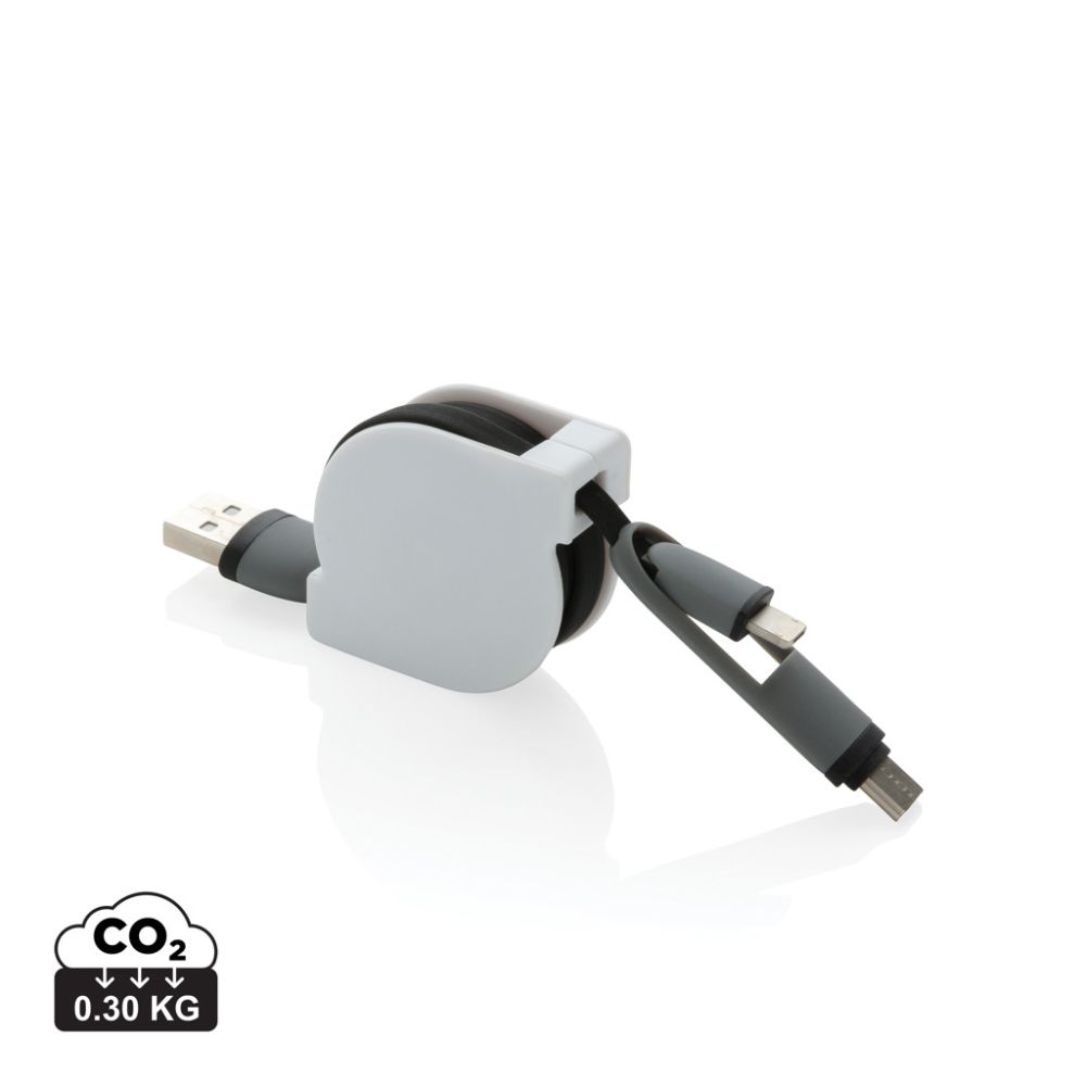 Izvelkams 3 in 1 uzlādes kabelis P302.22 ar Type C un Micro USB ar jūsu logo