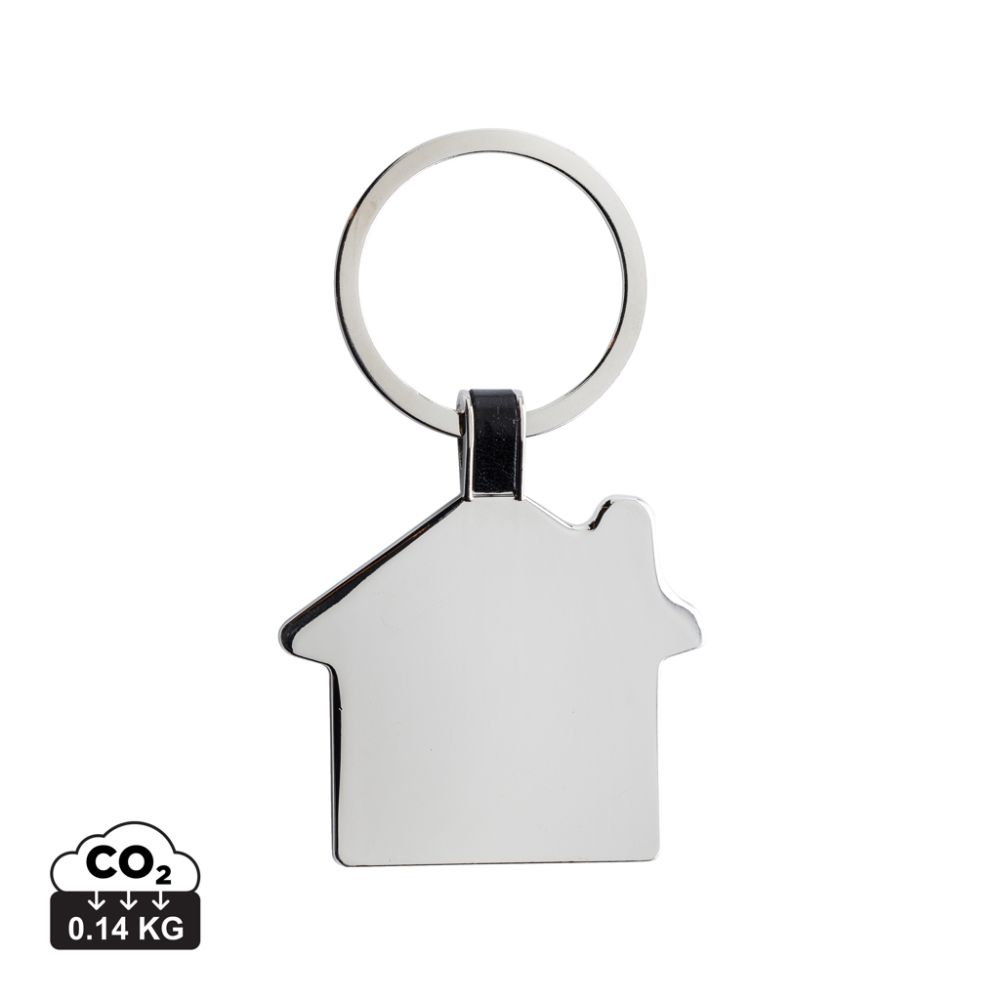 House-shaped keyring made from RCS recycled zinc alloy with your logo