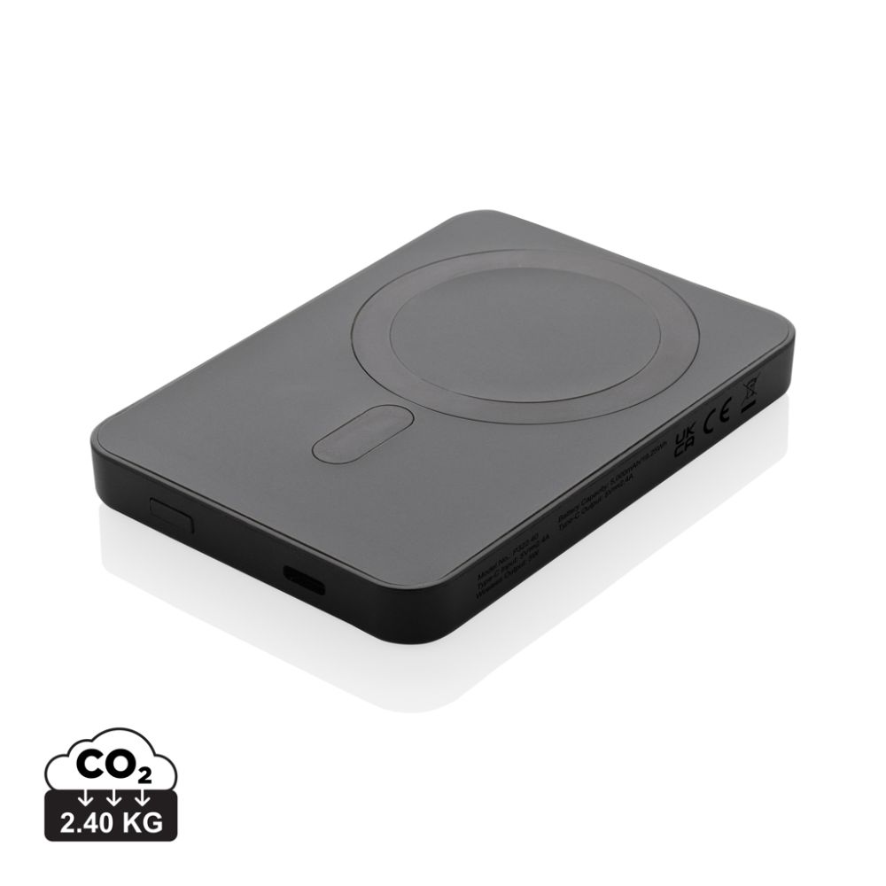 Magnetix 5000 mAh power bank with 5 W magnetic wireless charging and your logo